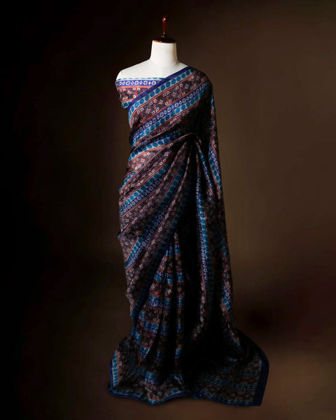 Elegant Blue & Maroon Printed Organza Saree | Premium Lightweight Designer Saree for Women – UDDUP Silk