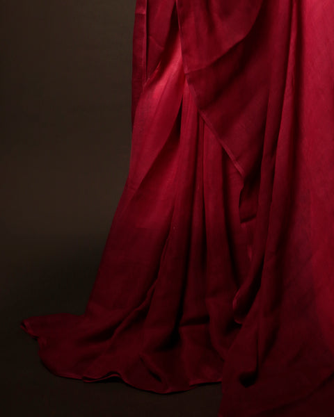 Mystic Blush Pink and Maroon Linen Shaded Saree