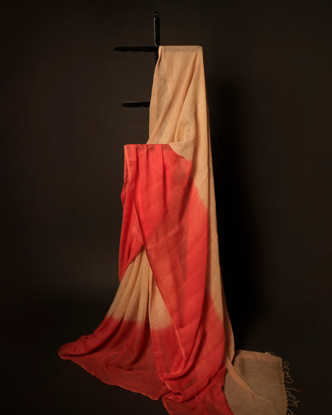 Saffron Sands Sandal and Orange Linen Shaded Saree