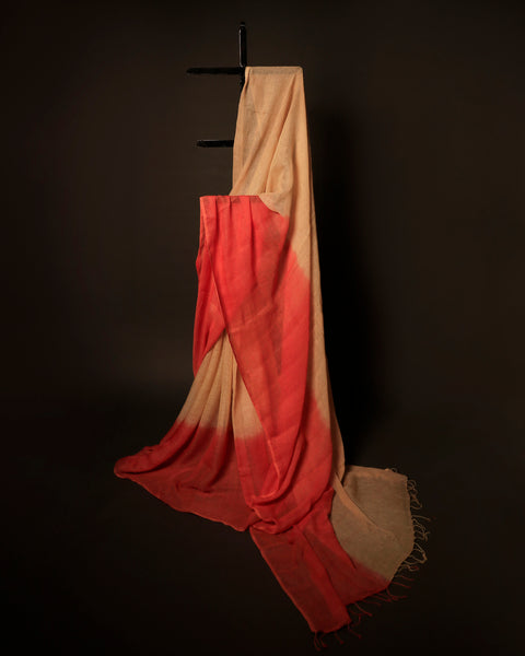 Saffron Sands Sandal and Orange Linen Shaded Saree