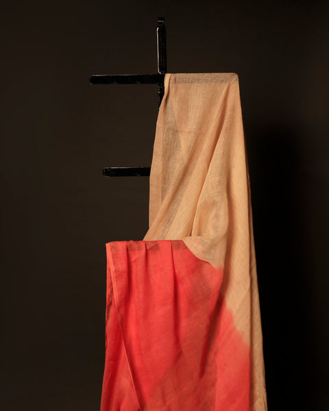 Saffron Sands Sandal and Orange Linen Shaded Saree