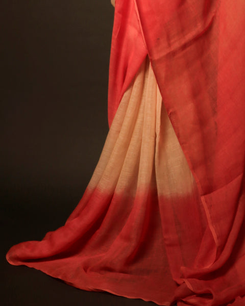 Saffron Sands Sandal and Orange Linen Shaded Saree