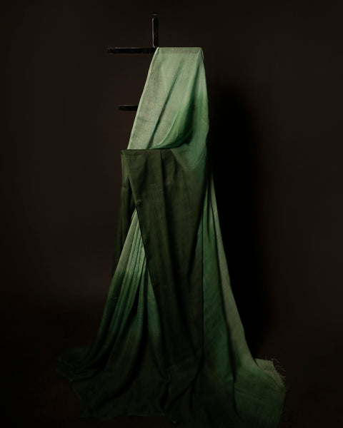 Emerald Enchantment Light Green and Dark Green Linen Shaded Saree