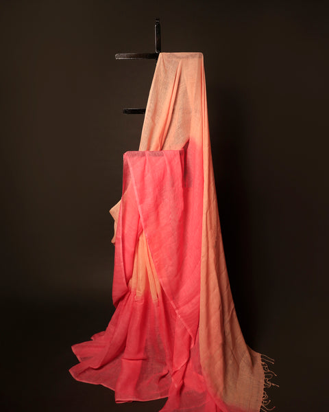 Peachy Petals Peach and Pink Linen Shaded Saree