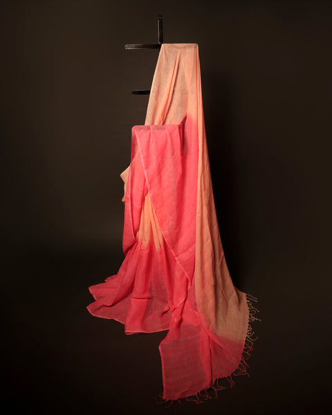 Peachy Petals Peach and Pink Linen Shaded Saree