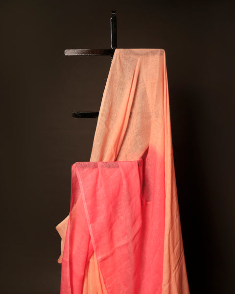 Peachy Petals Peach and Pink Linen Shaded Saree