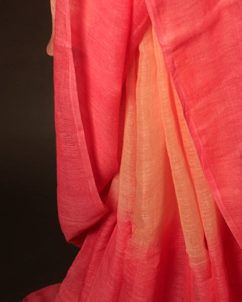 Peachy Petals Peach and Pink Linen Shaded Saree