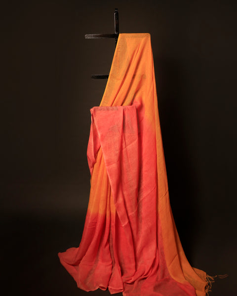 Sunset Bloom Orange and Pink Linen Shaded Saree