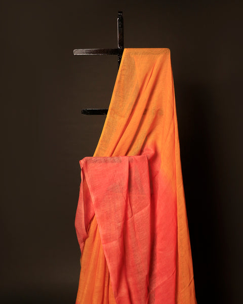 Sunset Bloom Orange and Pink Linen Shaded Saree