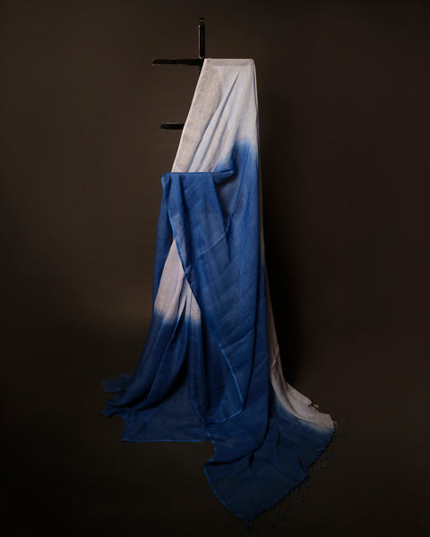 Slate Serenity Grey and Blue Linen Shaded Saree