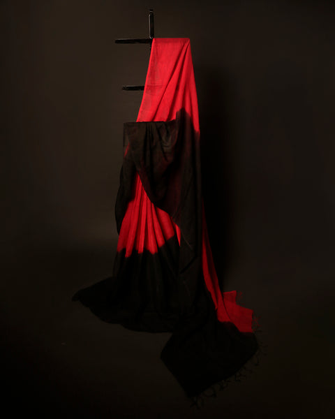 Crimson Noir Red and Black Linen Shaded Saree