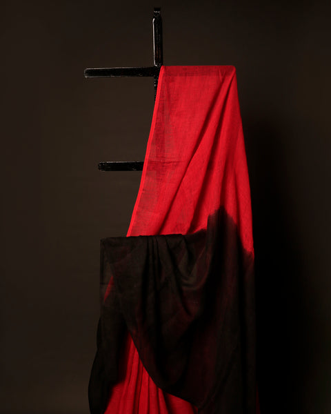 Crimson Noir Red and Black Linen Shaded Saree