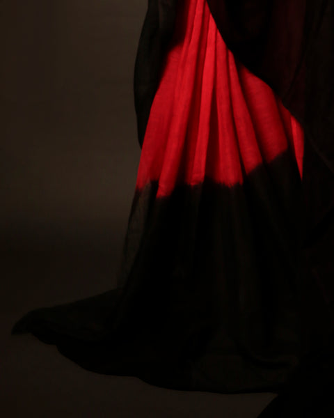 Crimson Noir Red and Black Linen Shaded Saree