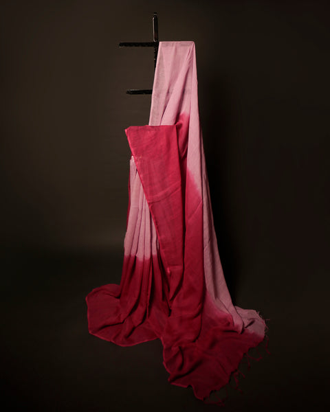 Rosy Romance Baby Pink and Red Linen Shaded Saree