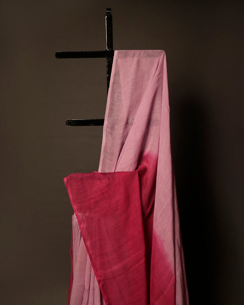 Rosy Romance Baby Pink and Red Linen Shaded Saree