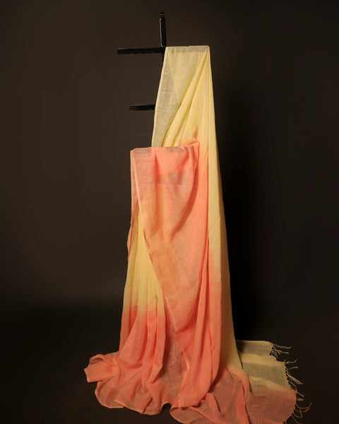 Sunset Citrine Yellow and Orange Linen Shaded Saree