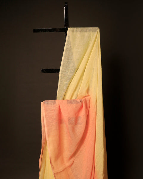 Sunset Citrine Yellow and Orange Linen Shaded Saree