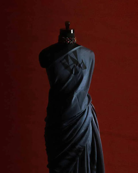 Plain Gray Colour Fancy H S Silk Saree, close up 