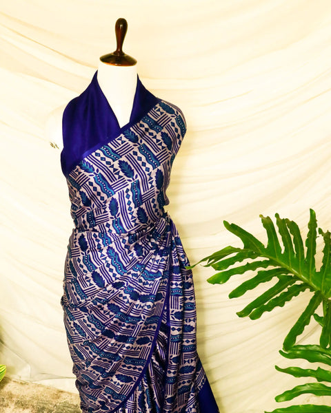 Pure Handloom Berry Blue Gaji Silk Saree