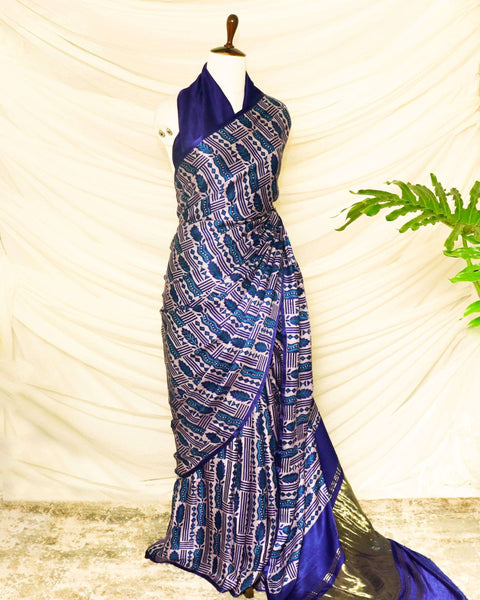 Pure Handloom Berry Blue Gaji Silk Saree