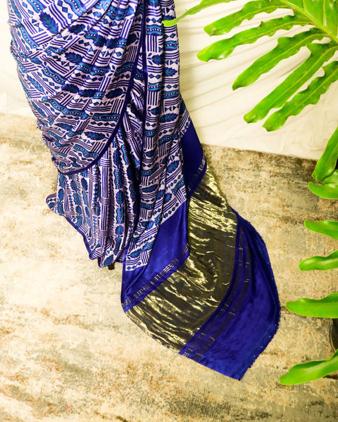 Pure Handloom Berry Blue Gaji Silk Saree