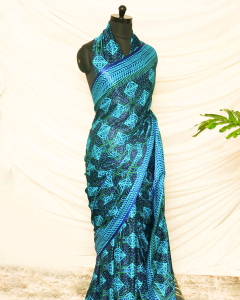 Pure Handloom Dark Blue Gaji Silk Saree