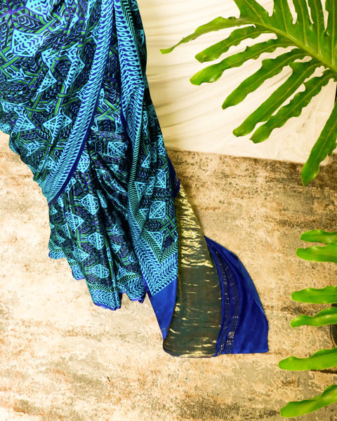 Pure Handloom Dark Blue Gaji Silk Saree