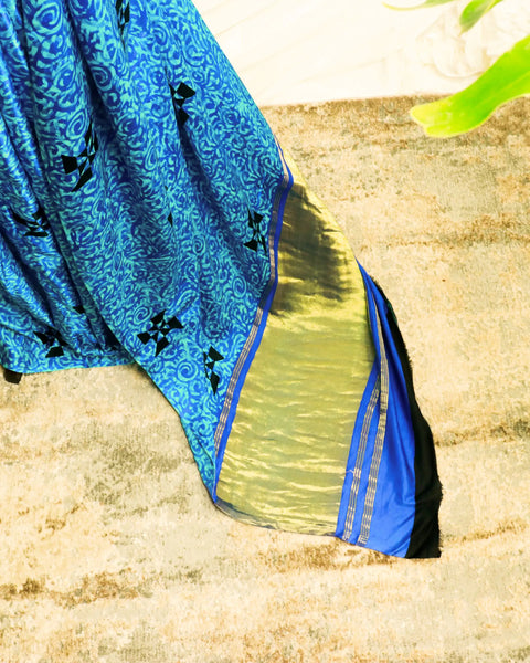 Pure Handloom Blue Gaji Silk Saree