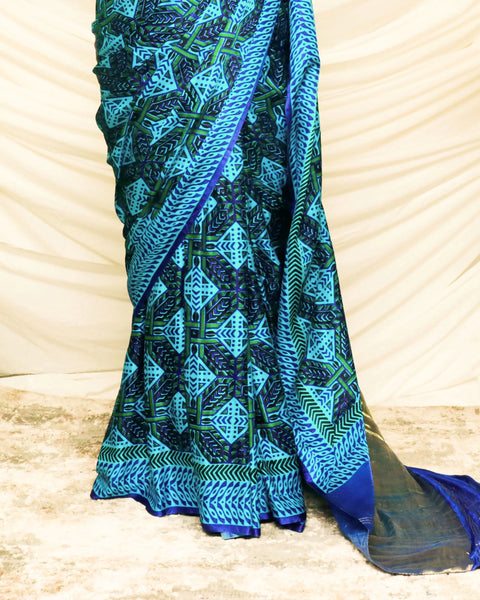 Pure Handloom Dark Blue Gaji Silk Saree