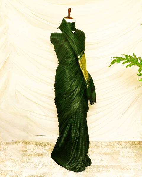 Pure Handloom Bottlegreen Green Gaji Silk Saree