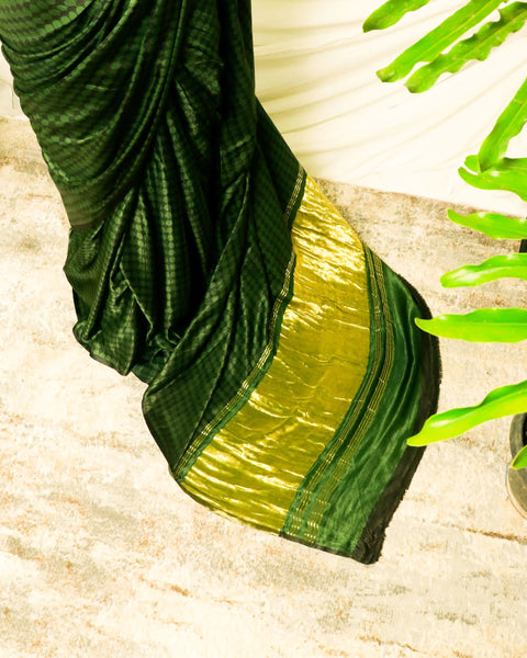 Pure Handloom Bottlegreen Green Gaji Silk Saree