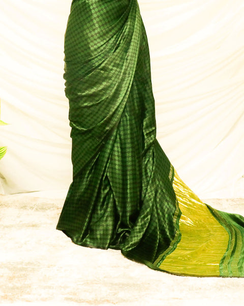 Pure Handloom Bottlegreen Green Gaji Silk Saree