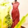 Pure Handloom Pink and Brown Printed Linen  Saree