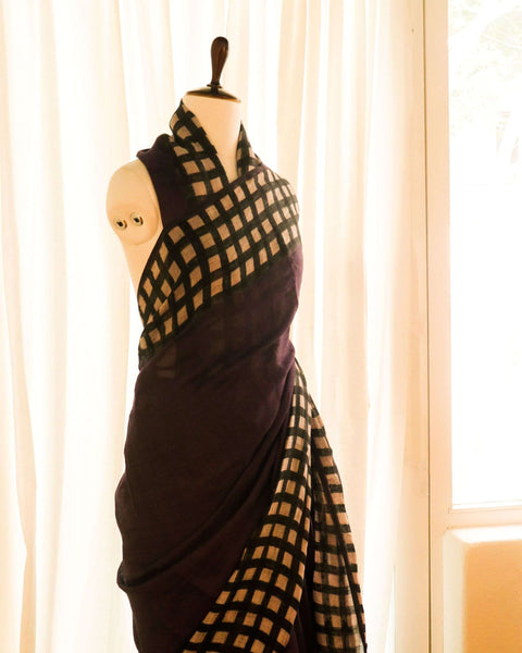 Pure Handloom Purple Linen Saree