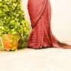 Pure Handloom Pink and Brown Printed Linen  Saree