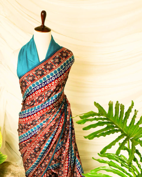 Pure Handloom Brown with Blue Gaji Silk Saree