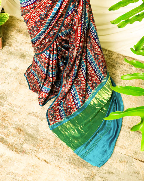 Pure Handloom Brown with Blue Gaji Silk Saree
