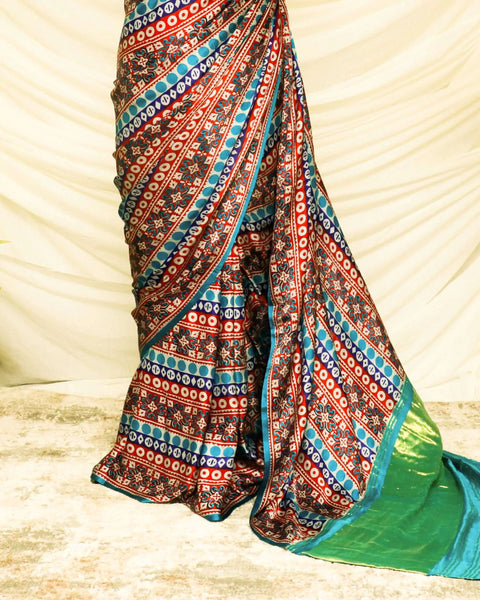 Pure Handloom Brown with Blue Gaji Silk Saree