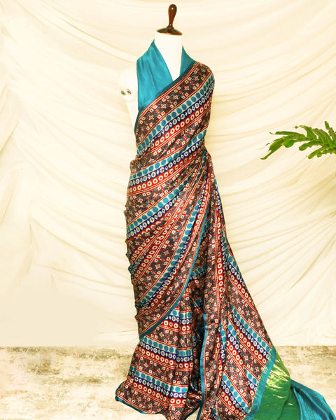 Pure Handloom Brown with Blue Gaji Silk Saree