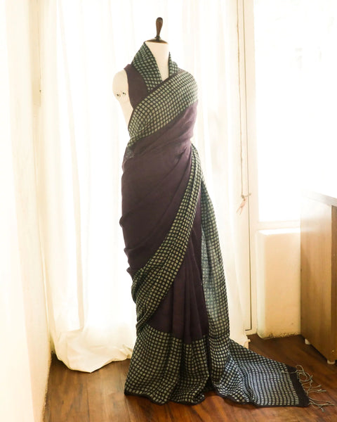 Pure Handloom Burgundy Linen Saree