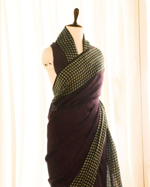 Pure Handloom Burgundy Linen Saree