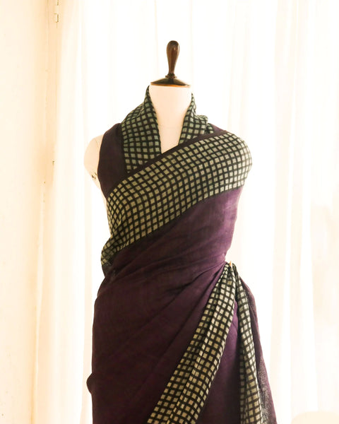 Pure Handloom Burgundy Linen Saree