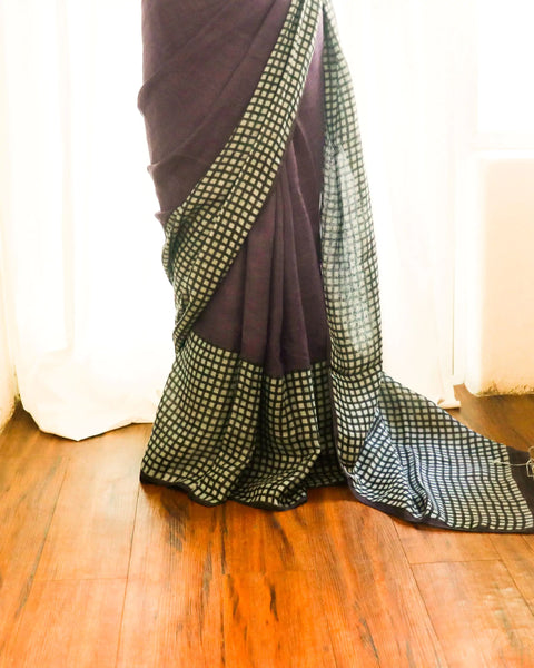 Pure Handloom Burgundy Linen Saree