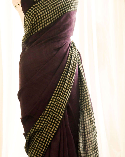 Pure Handloom Burgundy Linen Saree