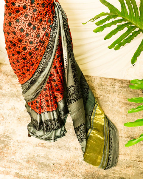 Pure Handloom Candy Red Gaji Silk Saree
