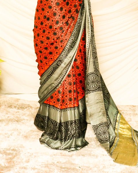 Pure Handloom Candy Red Gaji Silk Saree