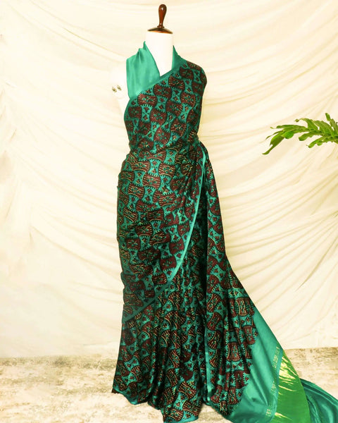 Pure Handloom Dark Green Gaji Silk Saree