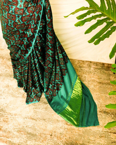 Pure Handloom Dark Green Gaji Silk Saree