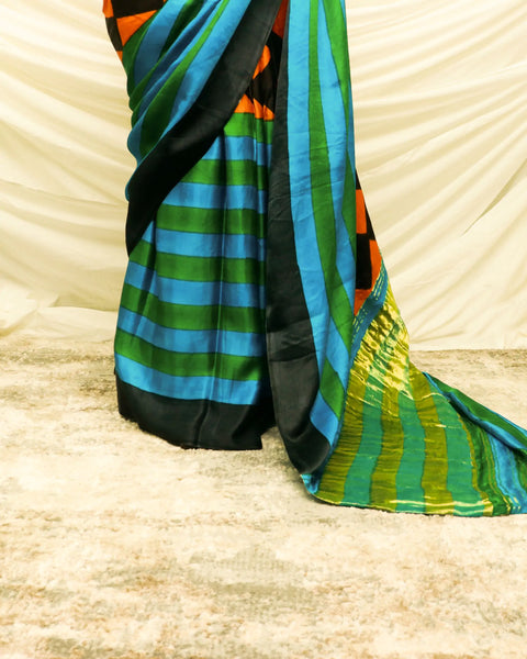 Pure Handloom Greenish Blue Gaji Silk Saree