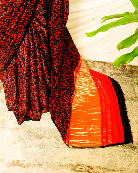 Pure Handloom Maroon Gaji Silk Saree